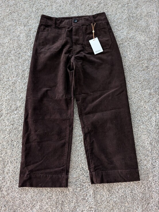 Quince Pants - Quince NWT Stretch Courdoroy Cropped Wide Leg Size 8 Patch Pockets Brown